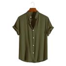 Camisa Social Masculina Gola Padre Manga Curta Aspecto Linho Camisa Social Masculina Gola Padre Manga Curta Aspecto Linho