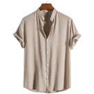 Camisa Social Masculina Gola Padre Manga Curta Aspecto Linho