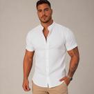 Camisa Social Masculina Gola Padre Manga Curta Slim Fit