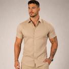 Camisa Social Masculina Manga Curta Aspecto Linho