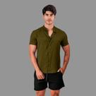 Camisa Social Masculina Manga Curta de Viscose Gola Padre