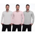 Camisa Social Masculina Manga Longa Botões Lisa Kit 3 Branco/Rosa M