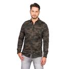 Camisa Social Masculina Manga Longa Sarja Camuflada Militar Verde Militar/Preto GG