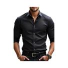 Camisa Social Masculina Slim Fit Branca E Preta Lisa Para Negócios E Casual, Não Precisa Passar a