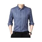 Camisa Social Masculina Slim Fit De Manga Longa Com Listras, Elástica E Antirrugas Para Negócios E