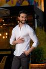 Camisa Social Masculina Slim Linho Branca Listrada Azul - Conquest Camisa Social Masculina Slim Linho Branca Listrada Azul - Conquest