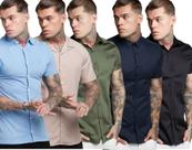 Camisa Social Masculino Manga Curta Slim Fit Varias Cores