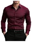 Camisa social VIPWOLF de manga comprida com botões para homens cor de vinho Camisa social VIPWOLF de manga comprida com botões para homens cor de vinho