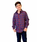 Camisa Social Xadrez Azul Masculina Tam.6 a 12 Anos