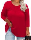 Camisa TFSDOD Plus Size Christmas para mulheres, manga 3/4, vermelha