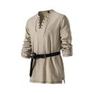 Camisa Túnica Medieval Masculina Viking Pirata Renascentista De Manga Longa Com Cadarço E Cinto