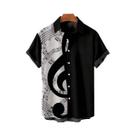 Camisa Unissex Oversized Com Estampa 3D De Notas Musicais, Abotoamento Simples, Gola Lapela, Estilo