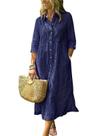 Camisa, vestido, boho, listrado, manga 3/4, algodão de comprimento médio