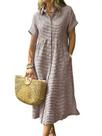 Camisa, vestido, chouyatou, casual, xadrez, com botões, café
