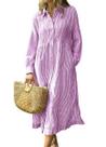 Camisa, vestido, chouyatou, feminino, casual, listrado, midi Camisa, vestido, chouyatou, feminino, casual, listrado, midi