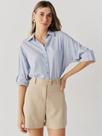 Camisa Via Lessa Anna Oversized Lurex com Linho Azul Claro