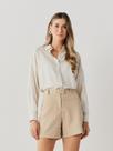 Camisa Via Lessa Anna Oversized Lurex com Linho Bege Claro