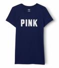 Camisa Victoria's Secret PINK com logotipo azul marinho de manga curta XS