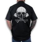 Camisa Workshirt Preta Motor Club Skull Pistão Mecânico Old School No Remorse Camisa Workshirt Preta Motor Club Skull Pistão Mecânico Old School No Remorse