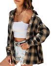 Camisa xadrez de flanela HangNifang Oversized para mulheres cáqui