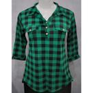 Camisa xadrez em malha comprida maxi manga 7/8 plus size Cor:Xadrez VerdeTamanho:46-52 Camisa xadrez em malha comprida maxi manga 7/8 plus size Cor:Xadrez VerdeTamanho:46-52