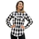 Camisa Xadrez Flanelada Manga Longa Feminina Com Bolso Blusa