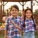 Camisa Xadrez Infantil Manga Longa Unissex Festa Junina Arraiá