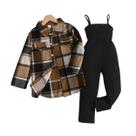 Camisa xadrez OLMRJKD para meninas e macacão preto de veludo cotelê 6-7Y