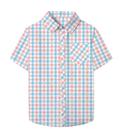 Camisa xadrez SANGTREE de manga curta com botões azul rosa para meninas de 12 a 13 anos