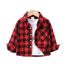 Camisa Xadrez Vermelha E Preta Para Meninos, Gola Virada Para Baixo, Primavera E Outono,