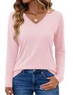 Camisa YUCOLEN de manga comprida com decote em V para mulheres rosa claro tamanho L
