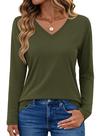 Camisa YUCOLEN de manga comprida com decote em V para mulheres, verde exército, tamanho S