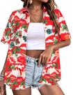 Camisa Zeagoo Christmas Havaiana com estampa floral vermelha XL