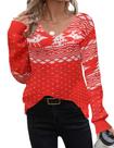 Camisa Zeagoo com decote em V, manga comprida, suéter vermelho XL