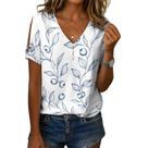 Camisas boho femininas de verão com estampa floral e decote em V