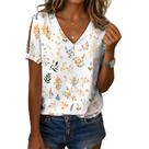 Camisas boho femininas de verão com estampa floral e decote em V Camisas boho femininas de verão com estampa floral e decote em V