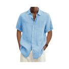 Camisas De Algodão E Linho Para Homens Em Tamanhos Grandes, De Manga Curta, Cor Sólida, Estilo