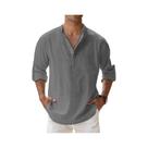 Camisas De Verão Casuais Masculinas Em Algodão E Linho Com Gola Henley Estilo Praia Para Férias