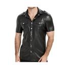 Camisas masculinas de couro PU elásticas de manga curta de qualidade superior
