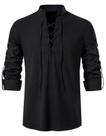 Camisas masculinas de manga comprida AIFARLD, estilo retrô, cadarço, para cosplay medieval, hippie, hippie, cosplay, pirata, renascentista, traje preto