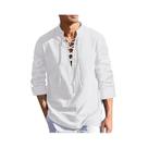 Camisas Masculinas De Manga Longa Em Algodão E Linho, Estilo Pirata, Decote Em V, Com Cordão, Tops