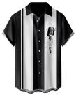 Camisas musicais masculinas com estampa de microfone de boliche vintage