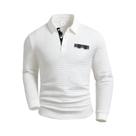 Camisas Polo Masculinas De Manga Longa Em Cores Sólidas Com Detalhes Em Xadrez E Gola Henley Com