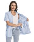 Camisas pós-mastectomia com zíper com bolsos de drenagem após cirurgia mamária, recuperação, bolsa de nefrostomia, suprimentos indispensáveis, roupas de algodão confortáveis, camisas de manga curta, azul claro