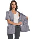 Camisas pós-mastectomia com zíper com bolsos de drenagem após cirurgia mamária, recuperação, suprimentos para bolsas de nefrostomia, roupas indispensáveis, algodão, camisas confortáveis de manga curta, cinza escuro