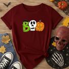 Camiseta 100% Algodão Halloween Estampa Boo Símbolos 176 Modinha Adolescente Amigas Fantasia Fofa