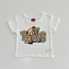 Camiseta 4/16 Kyly Branca Estampa Paris Urso com Brilho Dourado