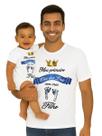 Camiseta Adulta Primeiro Dia dos Pais com Body de Bebê Pezinho Azul