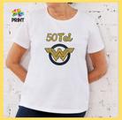 Camiseta Adulto 50tei Mulher Maravilha Est. Azul Dourado - Aniversário 50 anos Zlprint