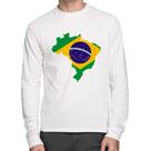 Camiseta Algodão Bandeira Brasil Mapa Manga Longa - Foca na Moda